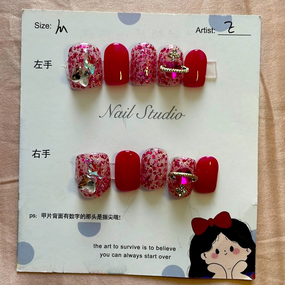 Artist customized handmade press on nails fake nails galaxy pink rose color